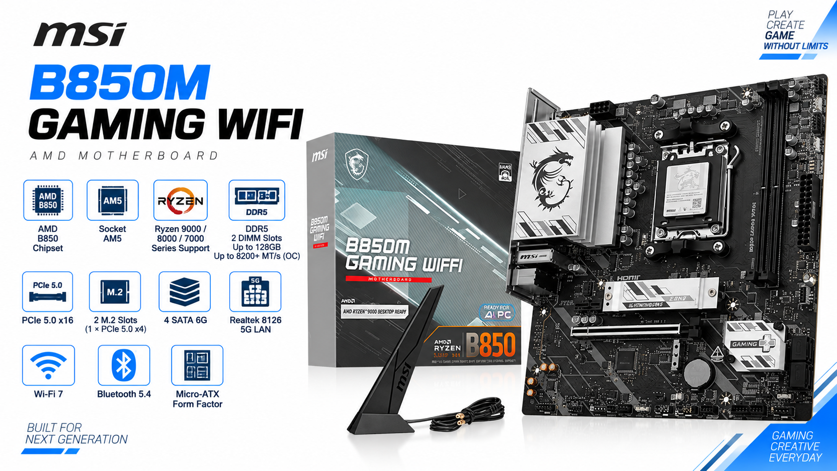 MSI B850M GAMING WIFI Micro-ATX AM5 Motherboard Overview