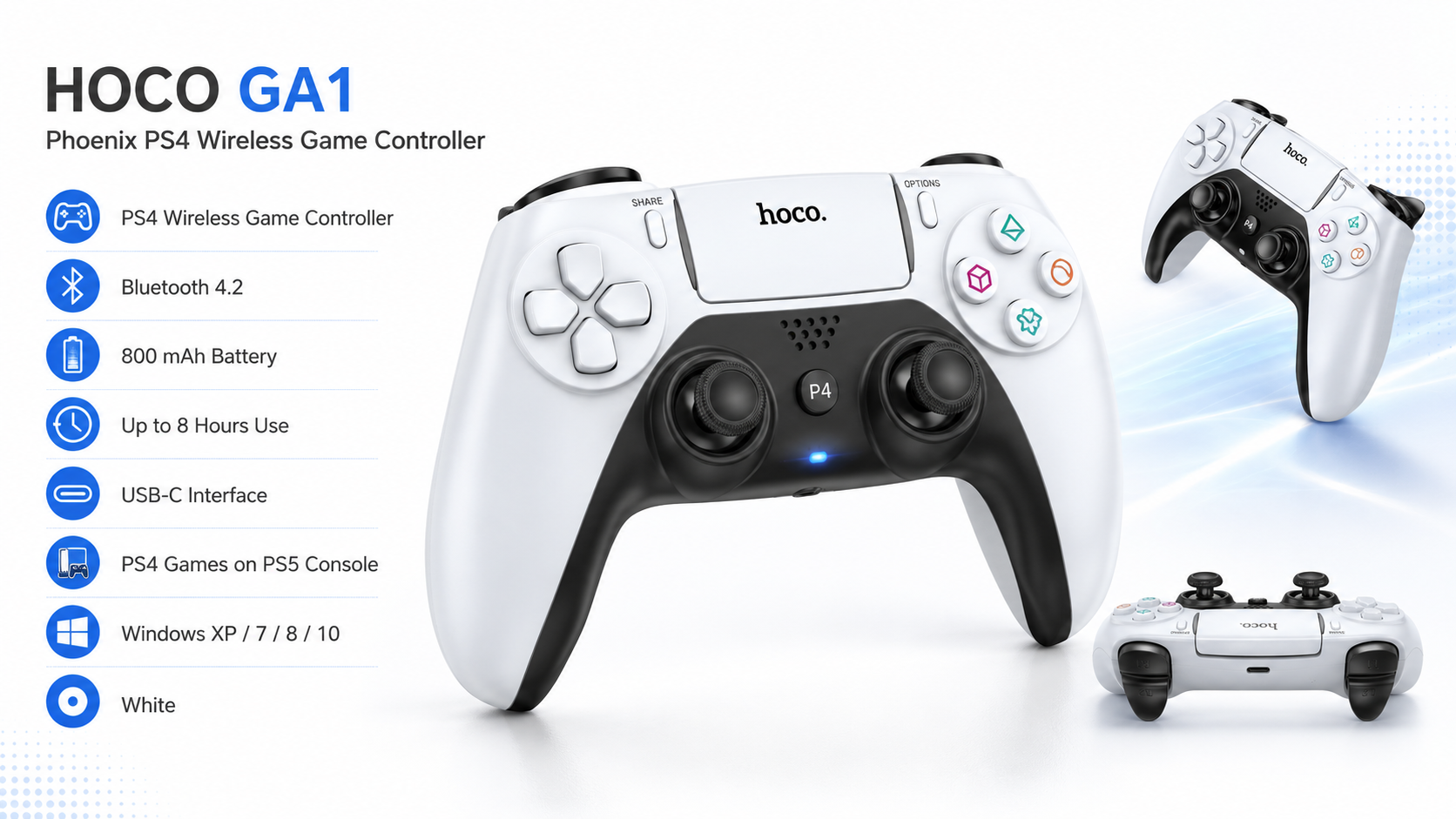 HOCO GA1 Phoenix PS4 Wireless Game Controller Bluetooth 4.2 800mAh White Overview