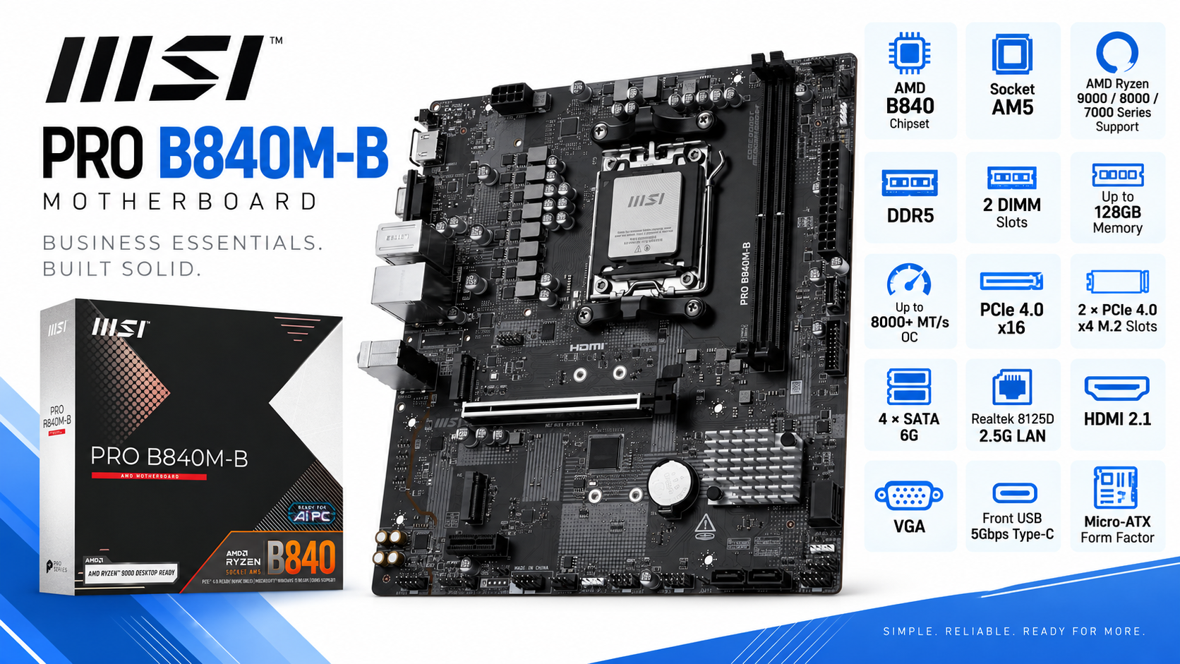 MSI PRO B840M-B Micro-ATX AM5 Motherboard Overview