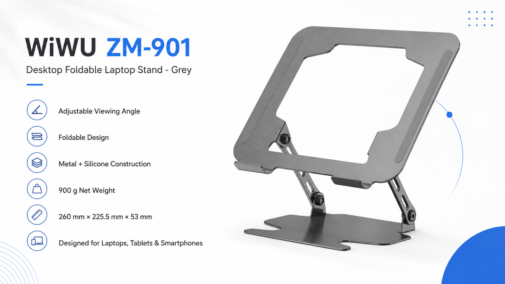 WiWU ZM-901 Desktop Foldable Laptop Stand Grey Overview