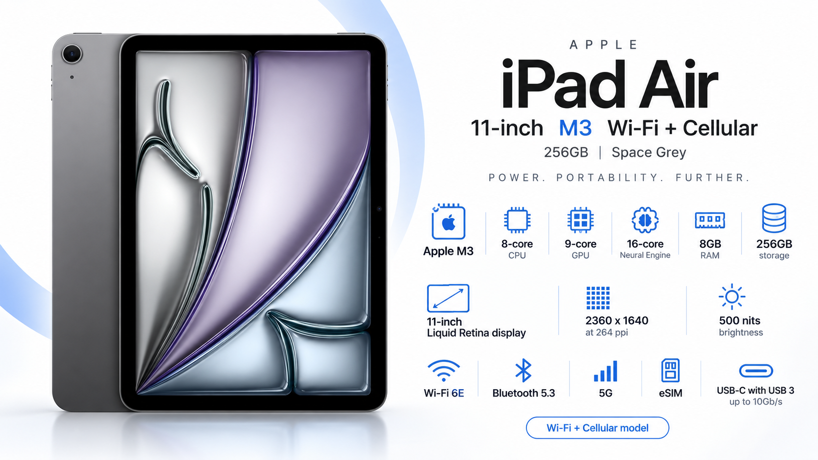 Apple iPad Air 11-inch M3 Wi-Fi + Cellular 256GB Space Grey Overview