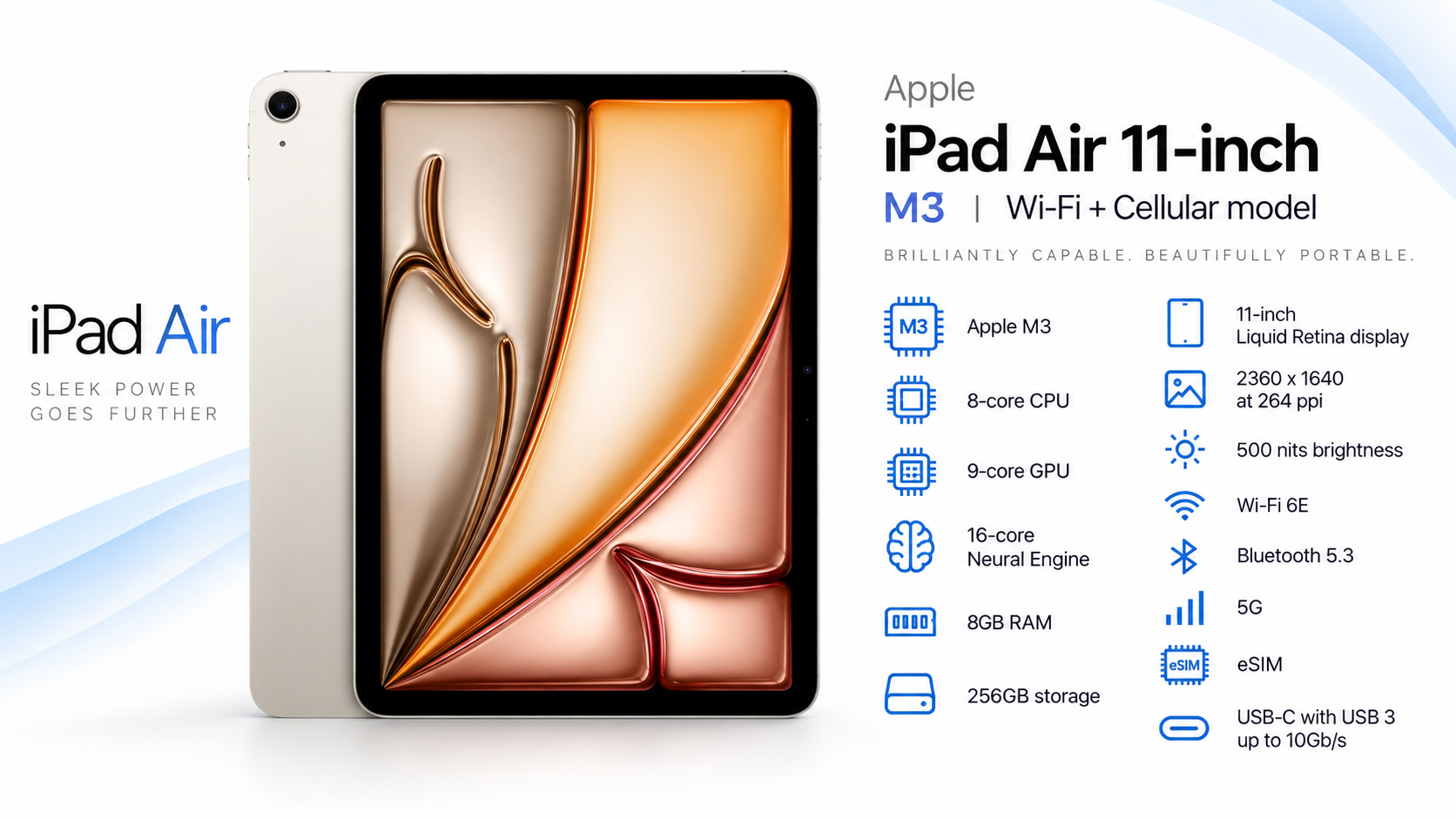 Apple iPad Air 11-inch M3 Wi-Fi + Cellular 256GB Starlight Overview