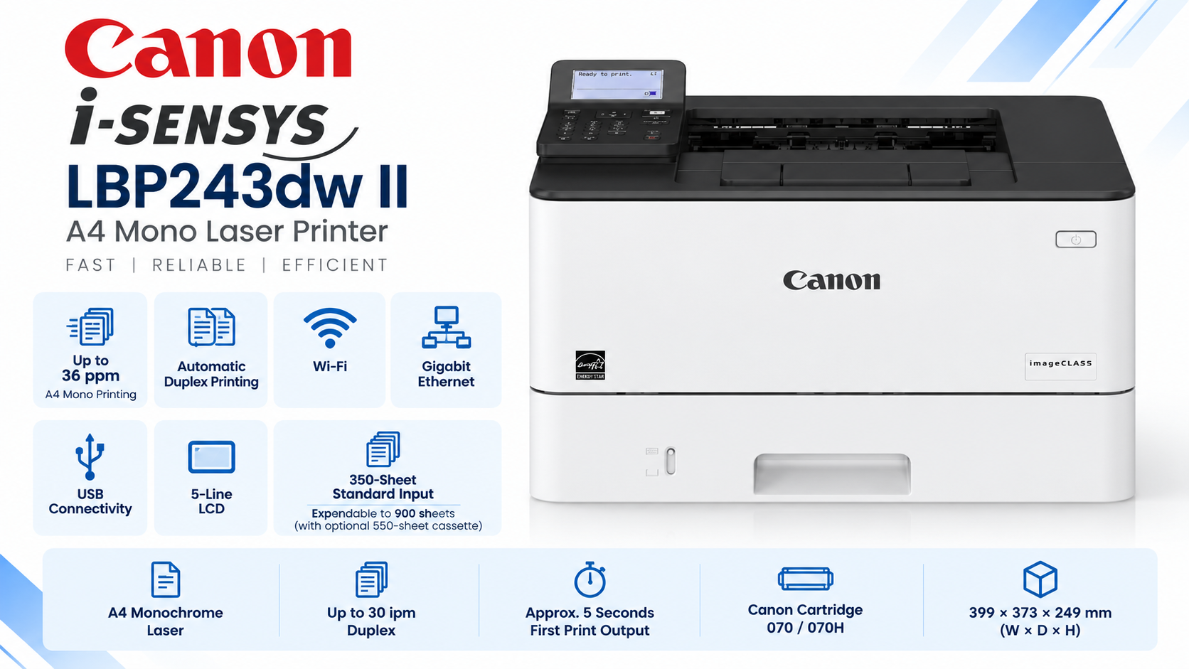 Canon i-SENSYS LBP243dw II A4 Mono Laser Printer Overview
