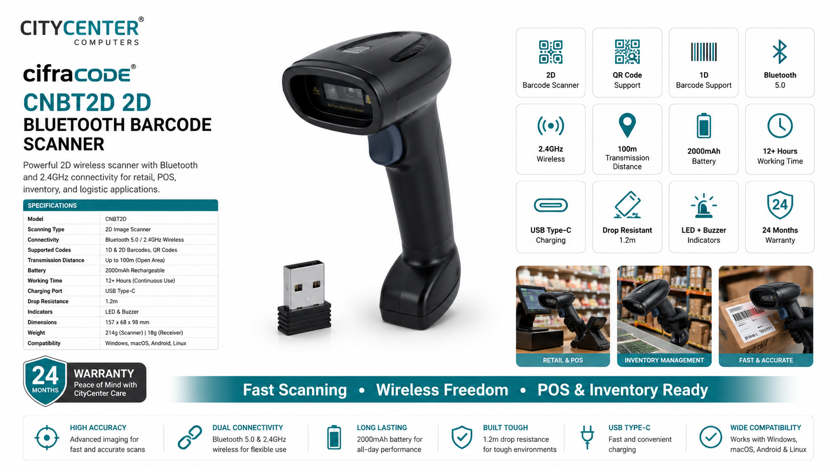 CifraCODE CN2D 2D Wired Barcode Scanner Overview