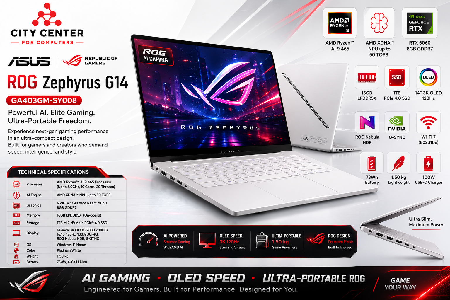 ASUS ROG Zephyrus G14 GA403GM-SY008 Ryzen AI 9 RTX 5060 Gaming Laptop Overview
