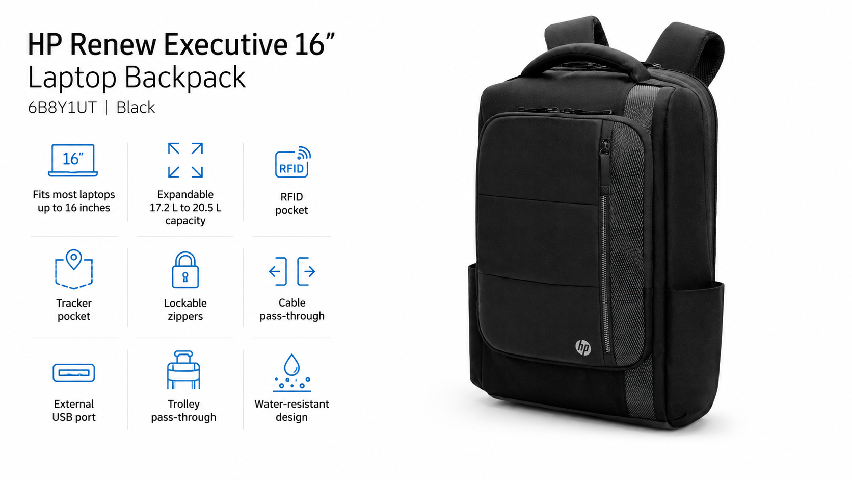 HP Renew Executive 16 Laptop Backpack Black Overview