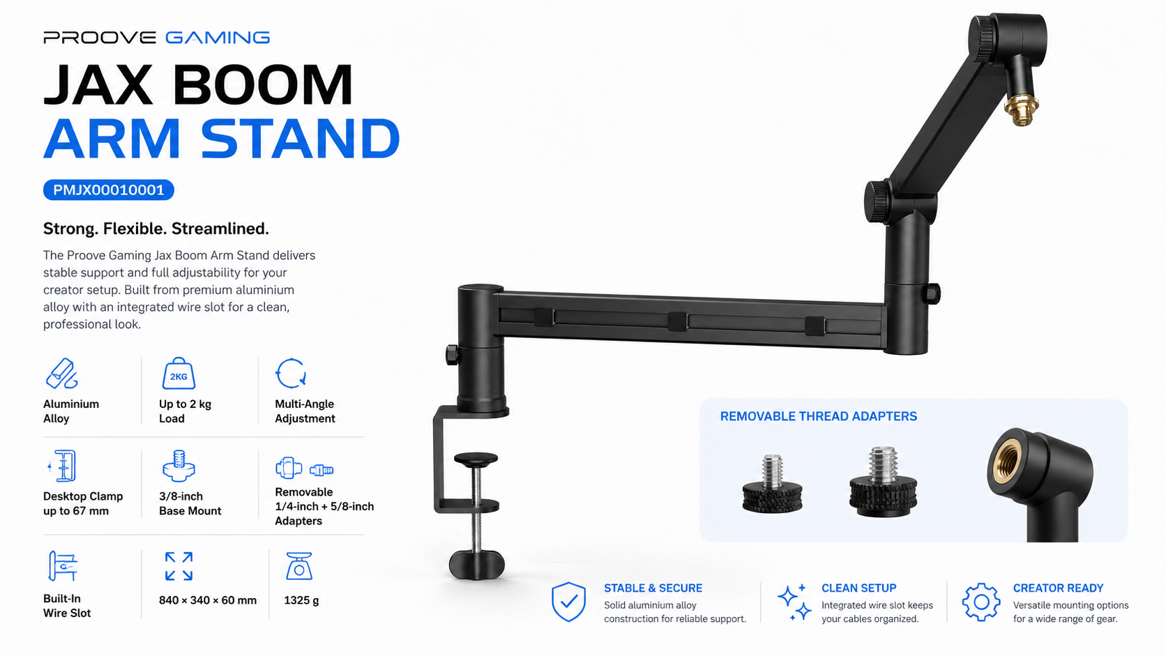 Proove Gaming Jax Boom Arm Stand Black Overview