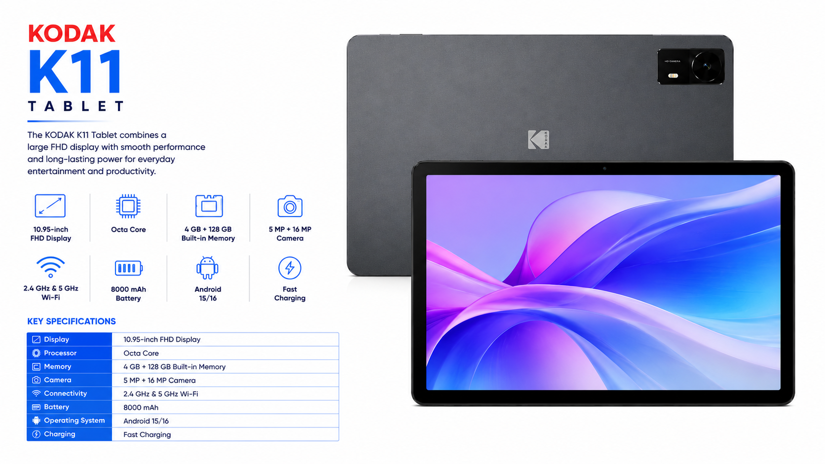 KODAK K11 10.95-inch FHD Octa-Core Tablet Overview