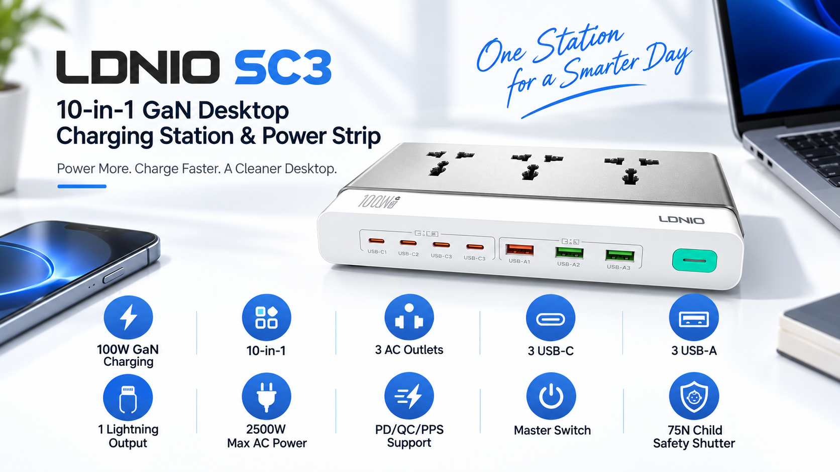 LDNIO SC3 100W GaN 10-in-1 Desktop Charging Station and Power Strip Overview