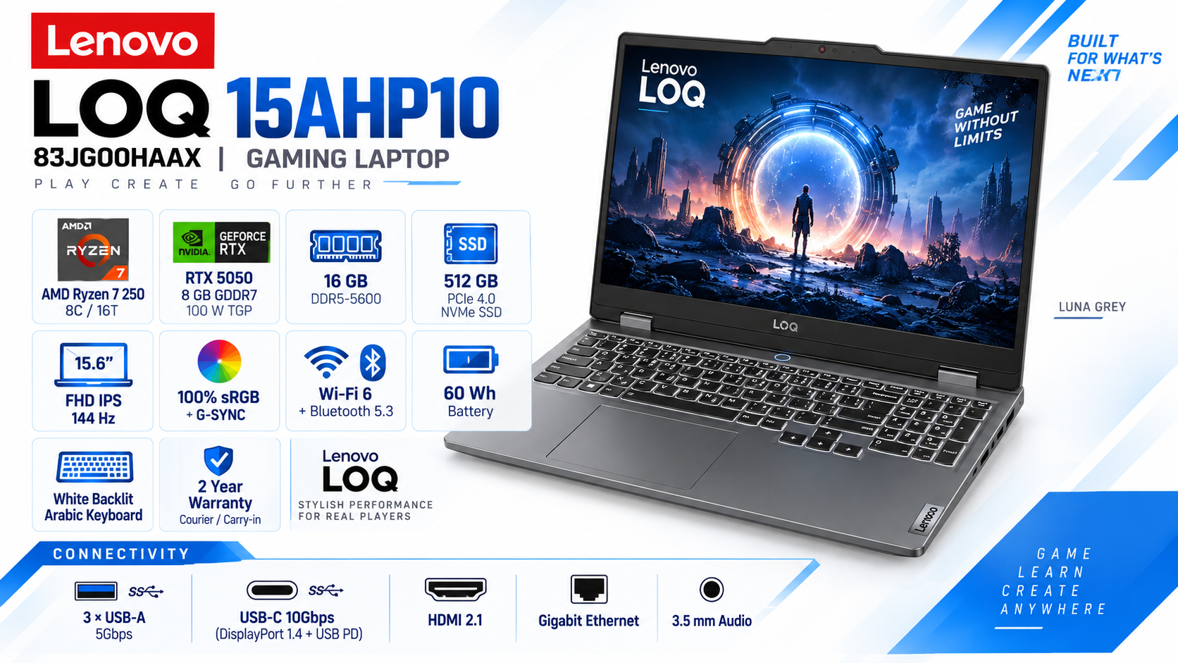 Lenovo LOQ 15AHP10 83JG00HAAX Gaming Laptop Luna Grey Overview