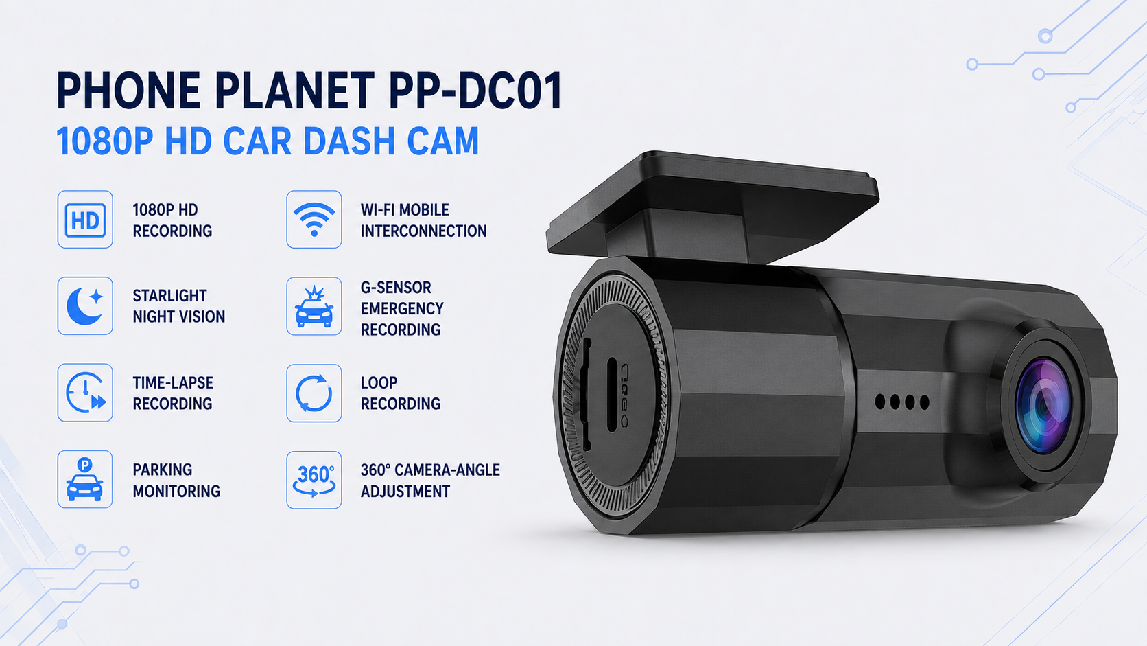 Phone Planet PP-DC01 1080P HD Wi-Fi Car Dash Cam Overview