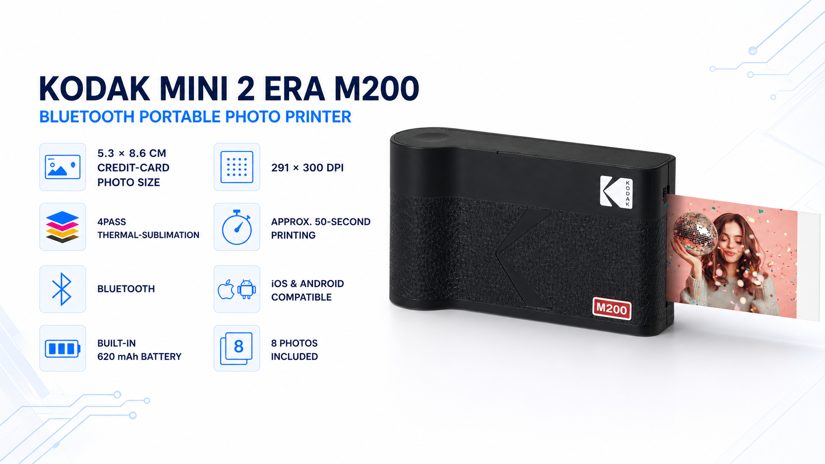 KODAK Mini 2 ERA M200 Bluetooth Portable Photo Printer Overview