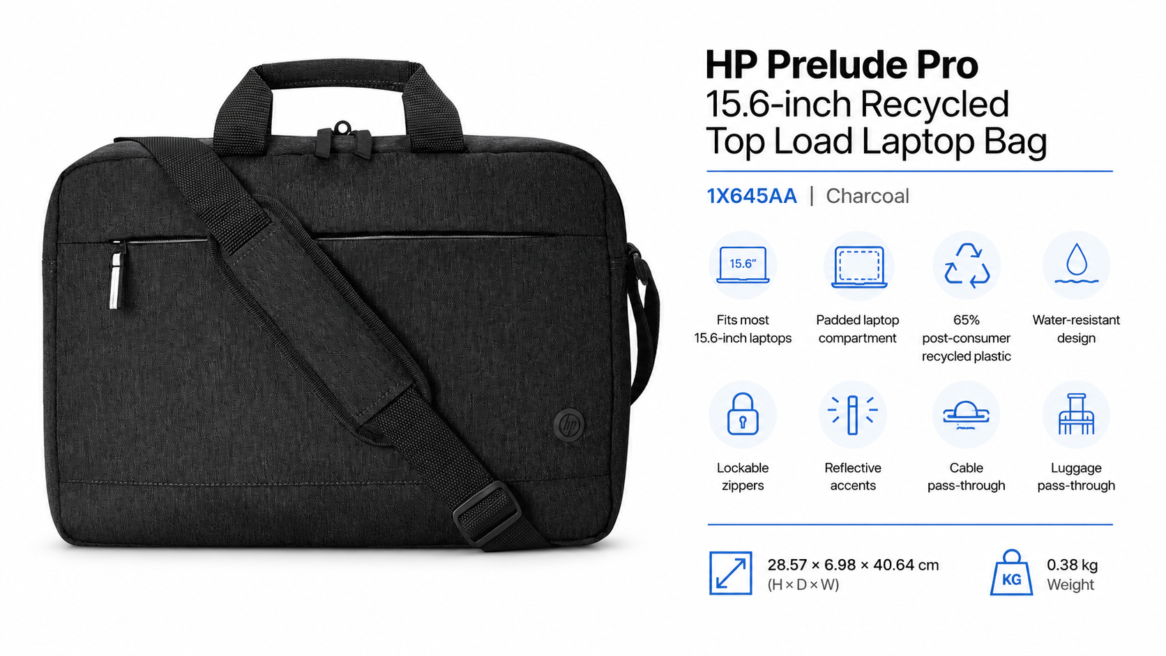 HP Prelude Pro 15.6-inch Recycled Top Load Laptop Bag Charcoal Overview