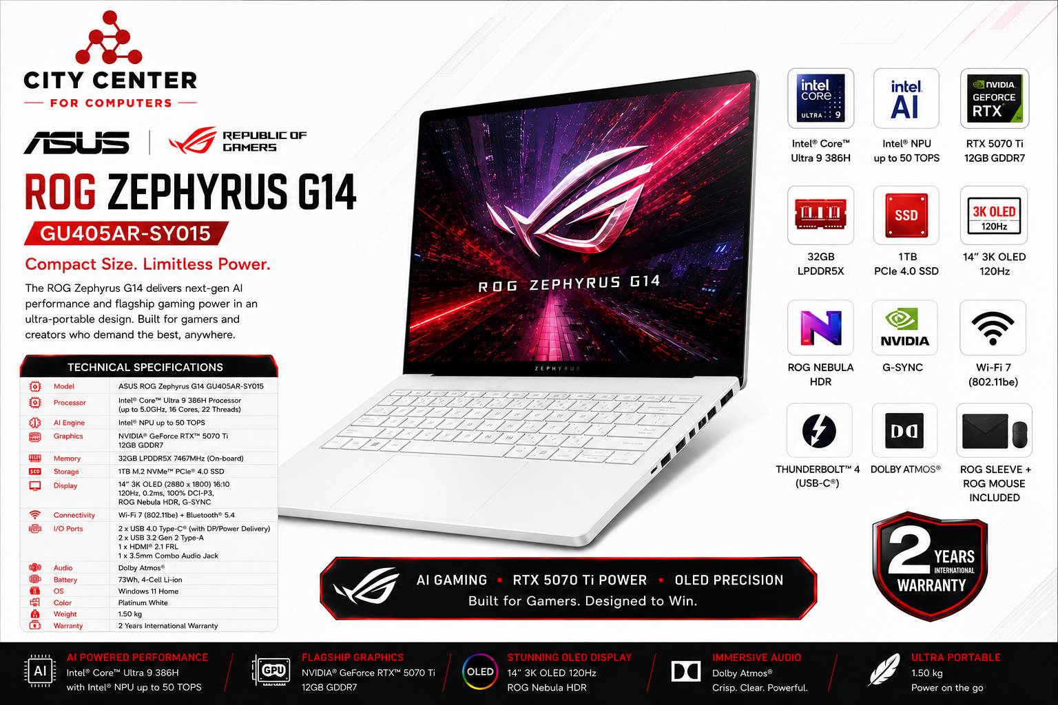 ASUS ROG Zephyrus G14 GU405AR-SY015 RTX 5070 Ti OLED Gaming Laptop Overview