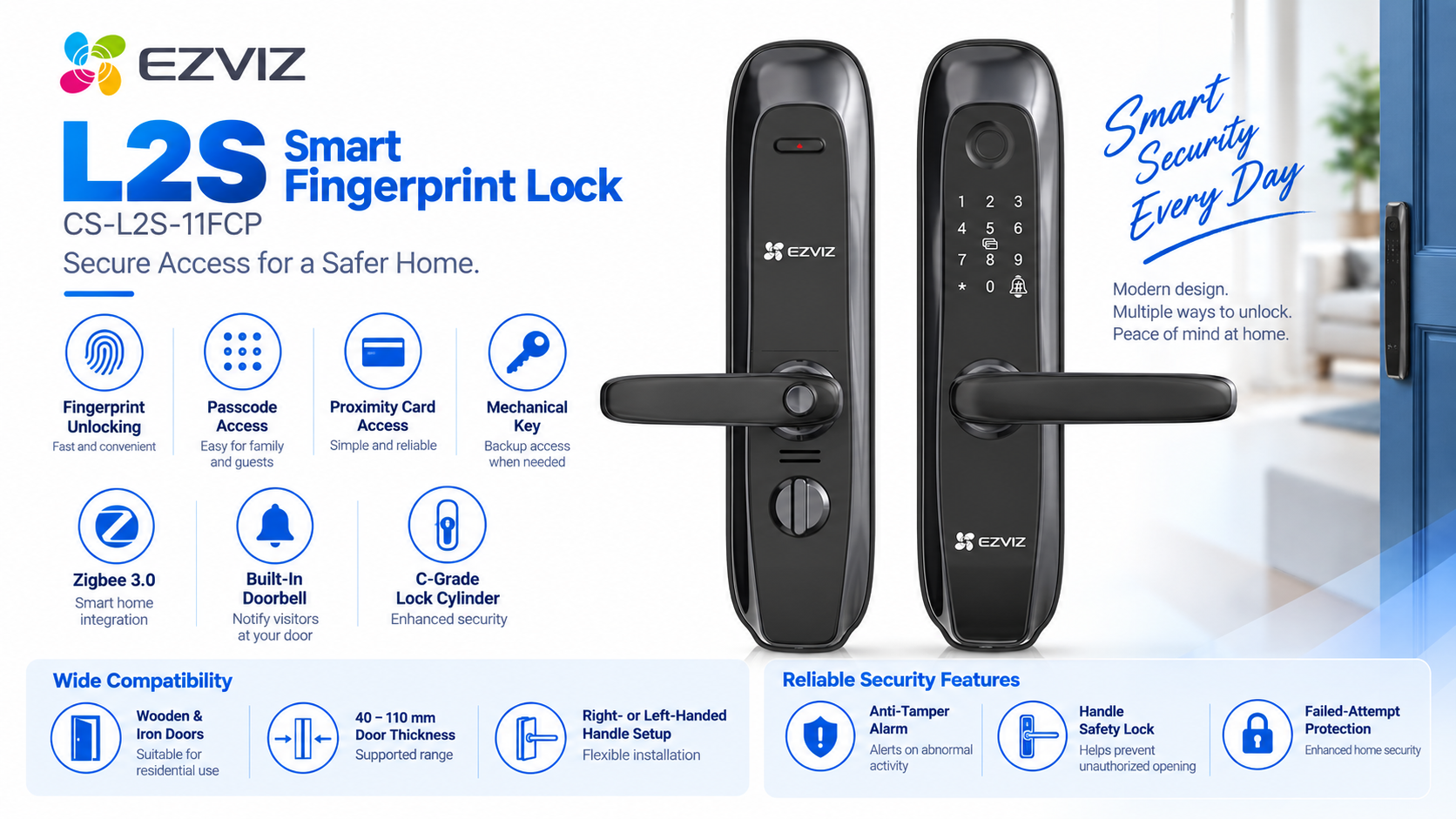 EZVIZ L2S Smart Fingerprint Lock Zigbee CS-L2S-11FCP Overview