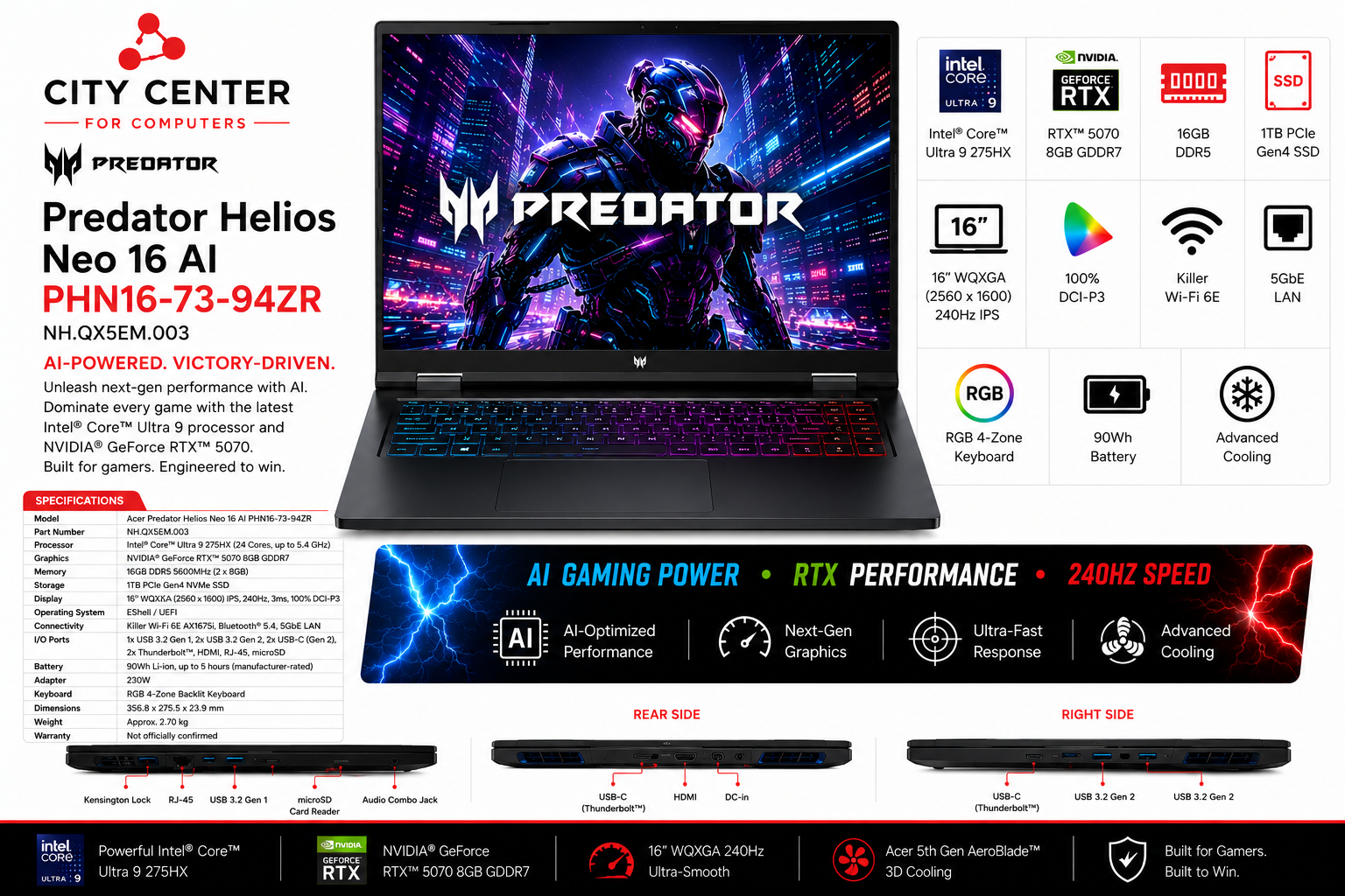 Acer Predator Helios Neo 16 AI PHN16-73-94ZR RTX 5070 Gaming Laptop Overview