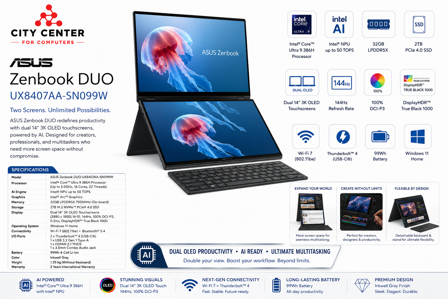 ASUS Zenbook DUO UX8407AA-SN099W Dual Screen OLED AI Laptop Overview