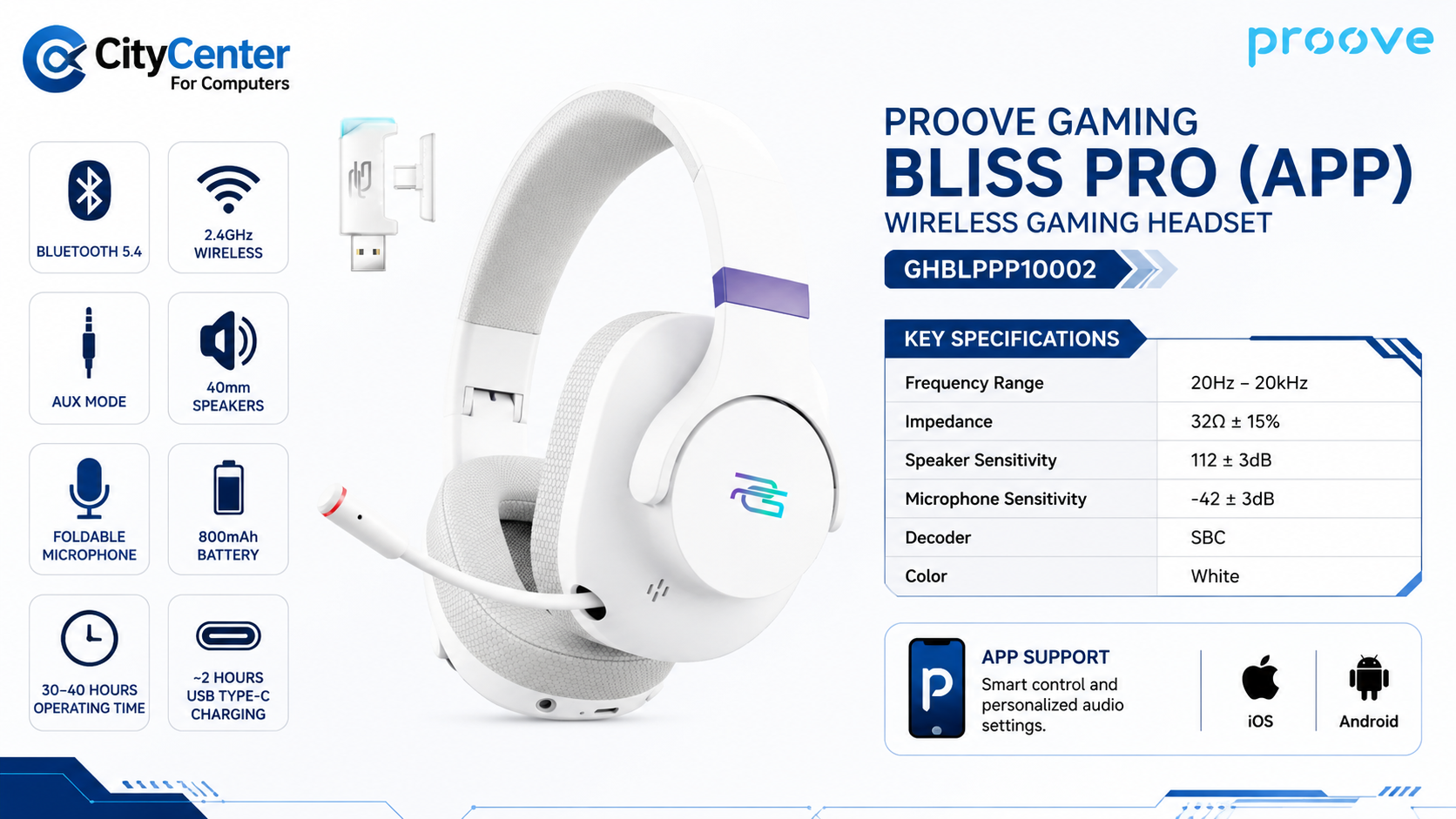 Proove Gaming Bliss Pro APP Wireless Gaming Headset White Overview