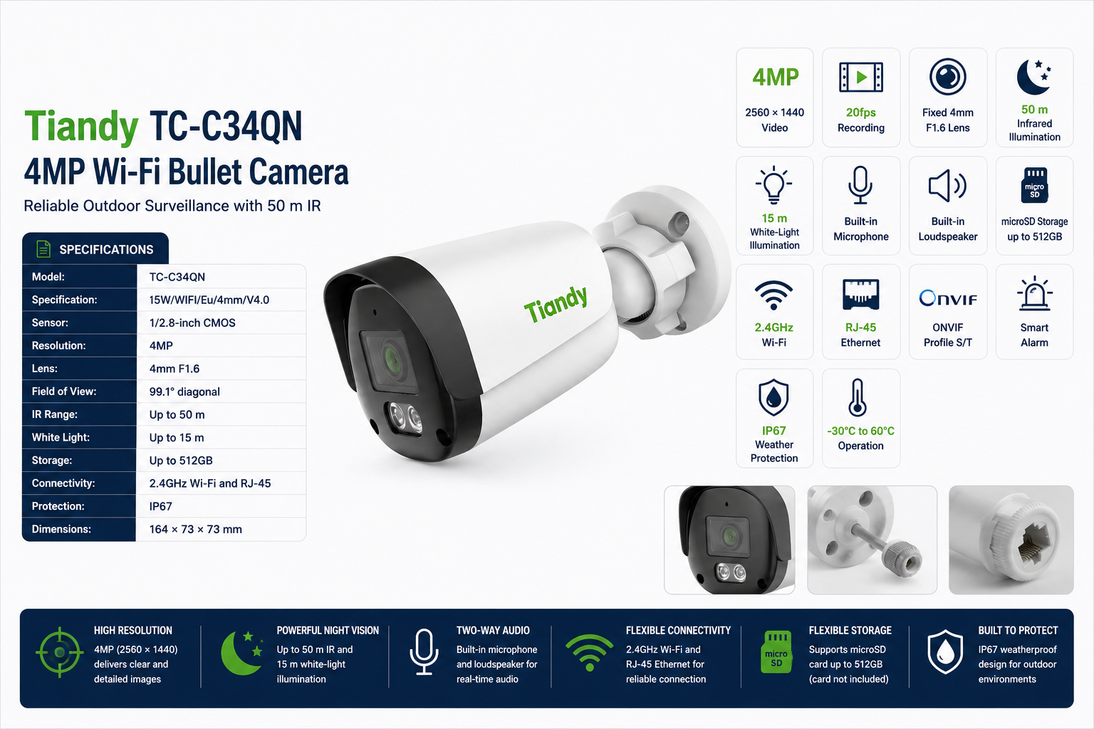 Tiandy TC-C34QN 4MP Fixed IR Wi-Fi Bullet Camera Overview