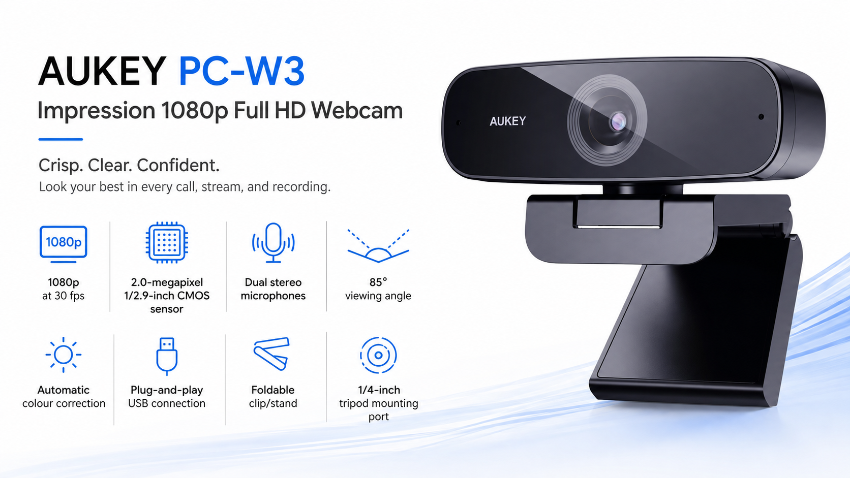 AUKEY PC-W3 Impression 1080p Full HD Webcam with Dual Stereo Microphones Overview