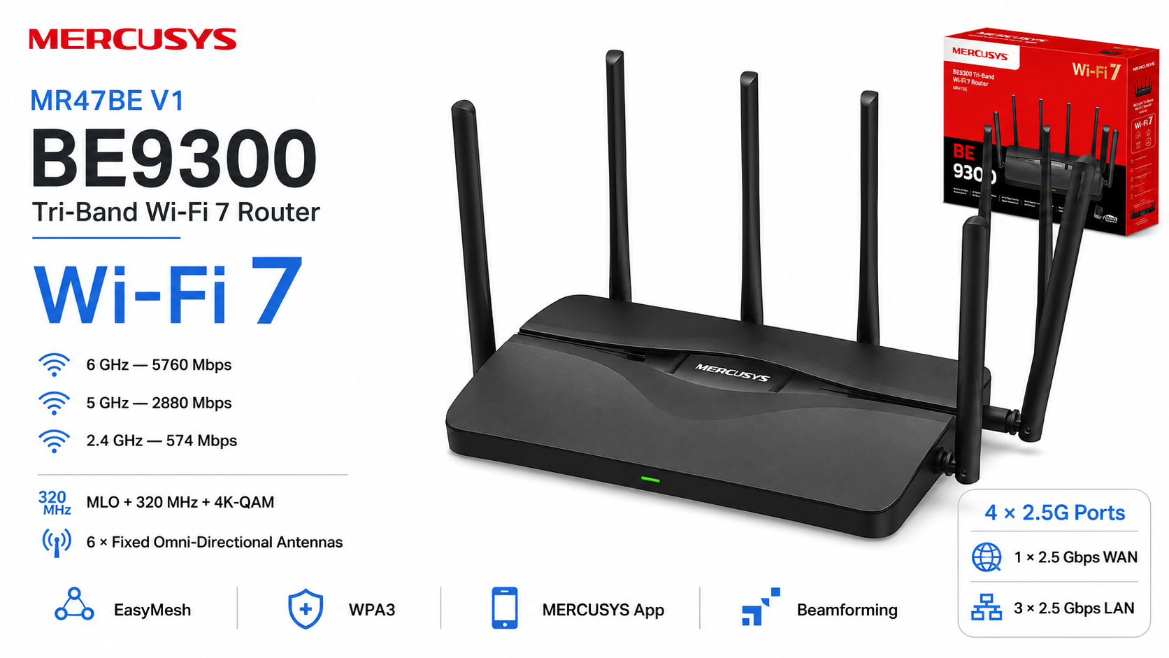 MERCUSYS MR47BE V1 BE9300 Tri-Band Wi-Fi 7 Router Overview