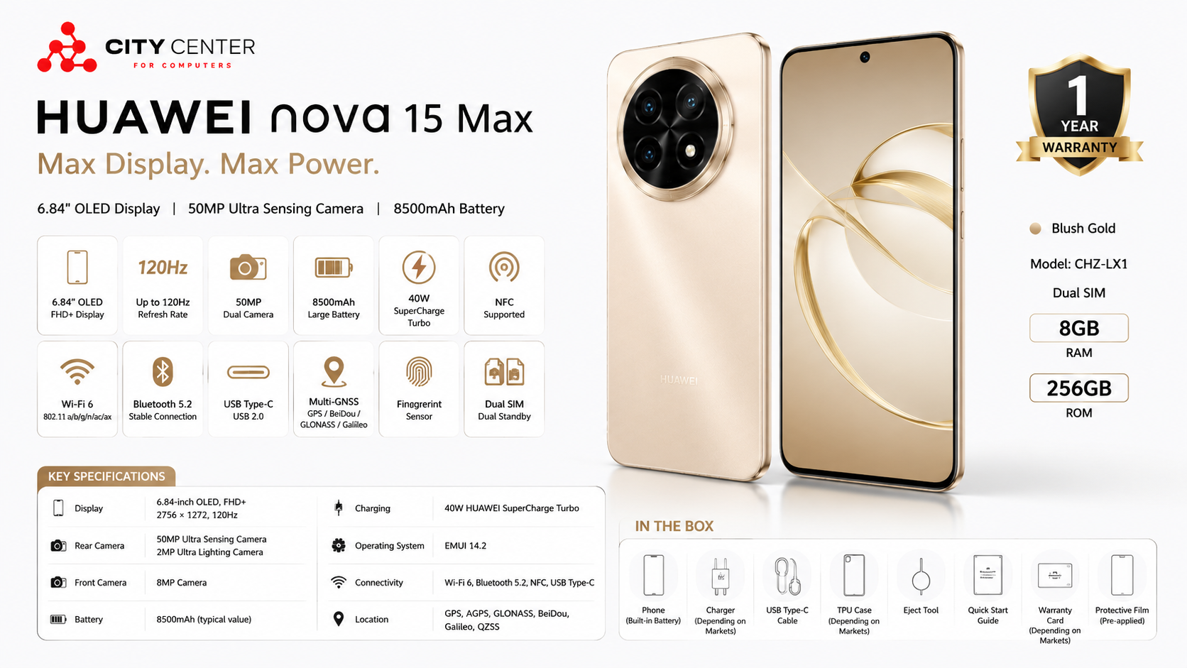 Huawei nova 15 Max CHZ-LX1 Dual SIM 8GB 256GB Golden Black Overview