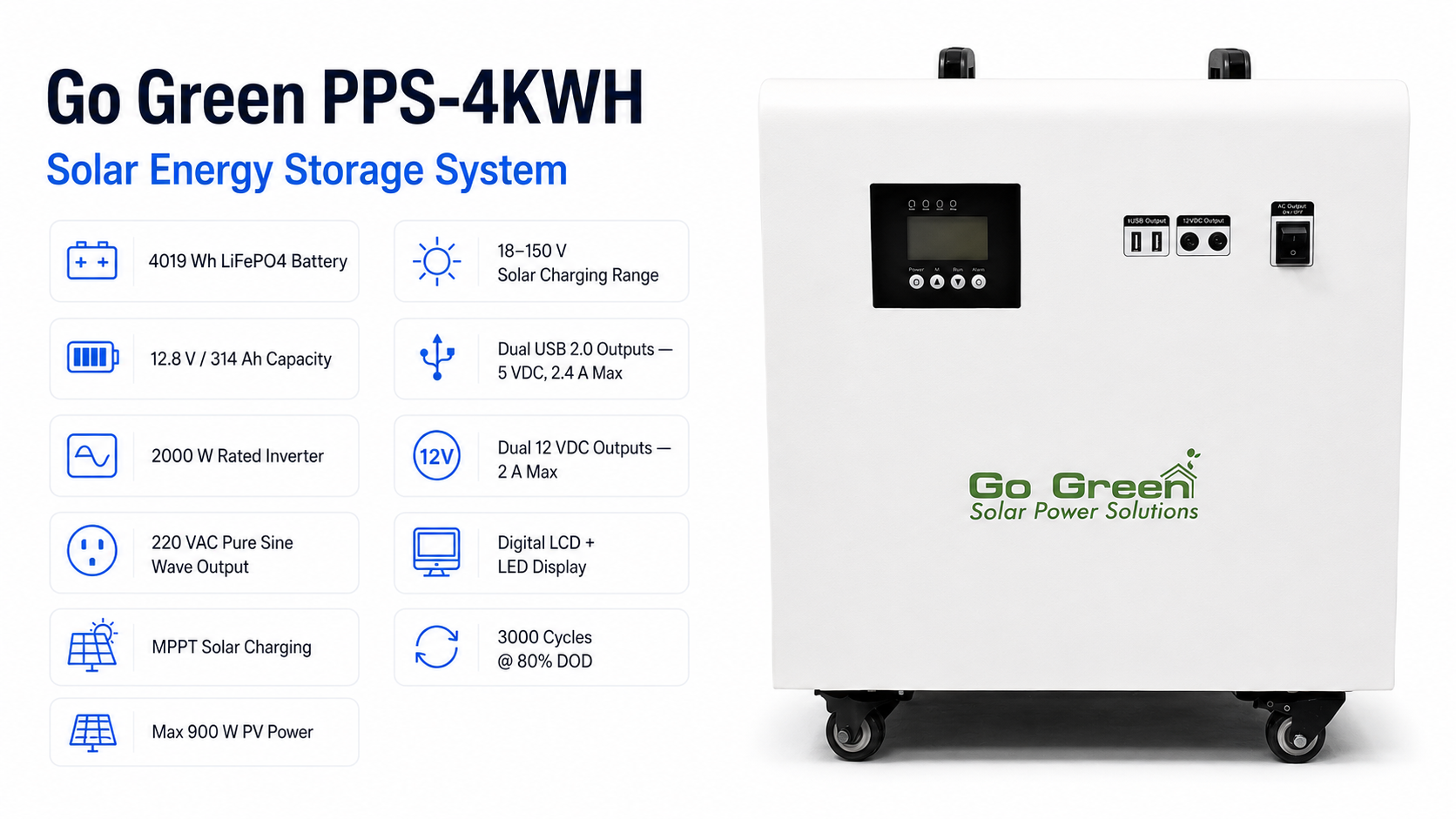Go Green PPS-4KWH Solar Energy Storage System 4019 Wh LiFePO4 Overview
