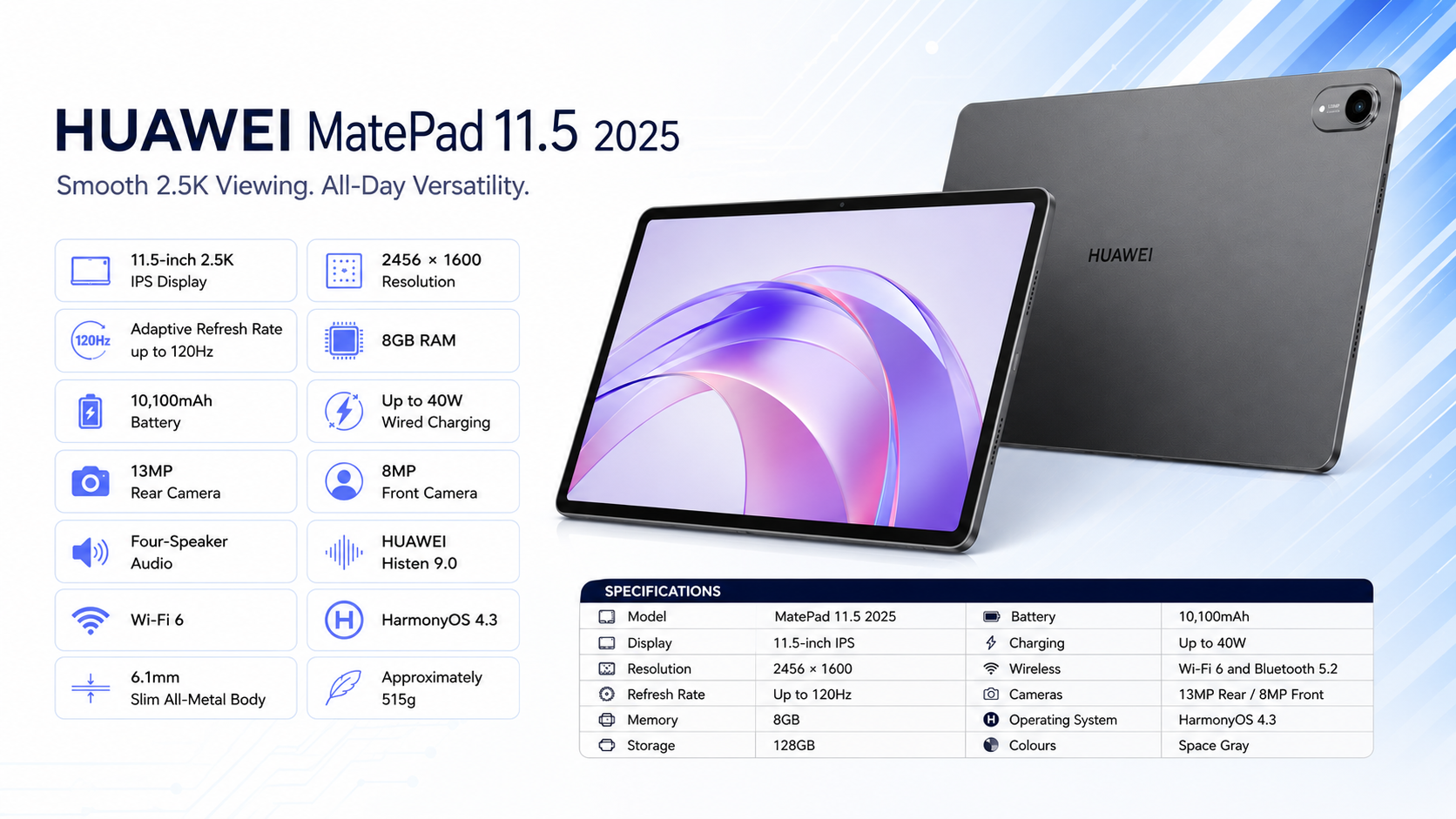 HUAWEI MatePad 11.5 2025 8GB 128GB Space Gray Overview
