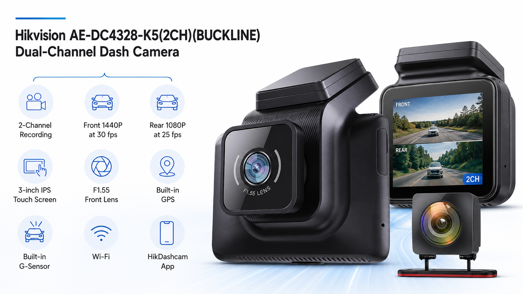 Hikvision AE-DC4328-K5 2-Channel 1440P 1080P Dash Camera BUCKLINE Overview