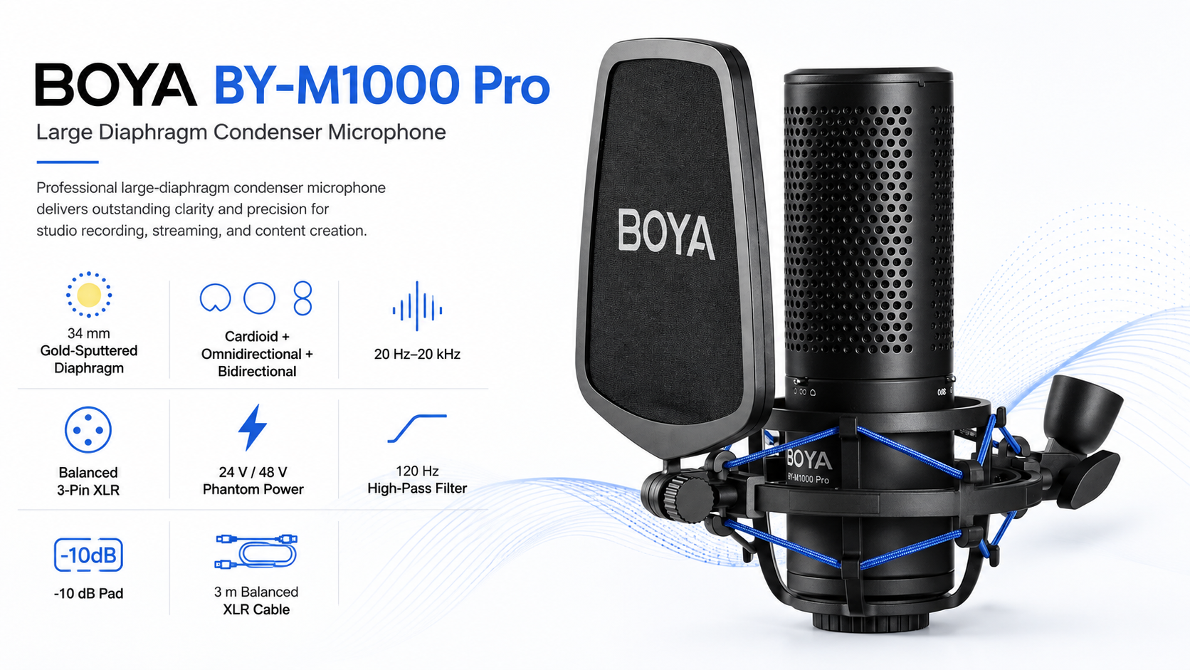 BOYA BY-M1000 Pro Large Diaphragm Condenser Microphone Overview