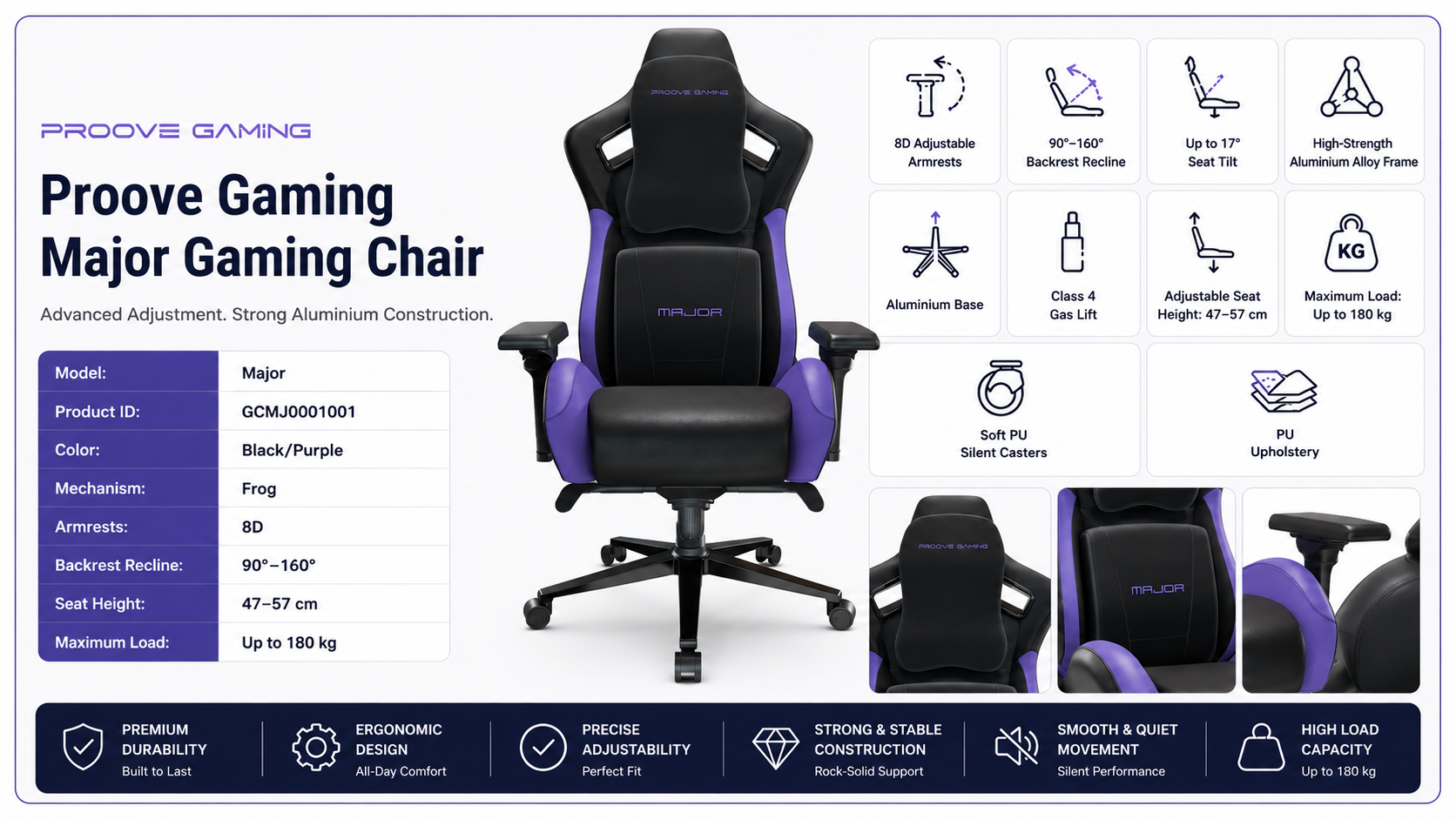 Proove Gaming Major Gaming Chair Black Purple Overview