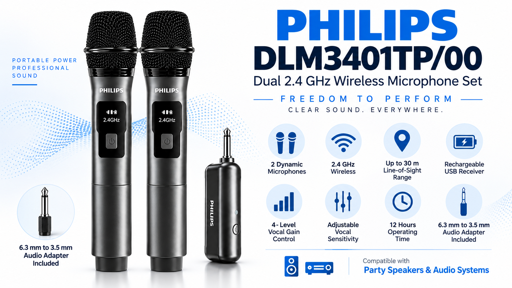 Philips DLM3401TP/00 Dual 2.4 GHz Wireless Microphone Set Overview