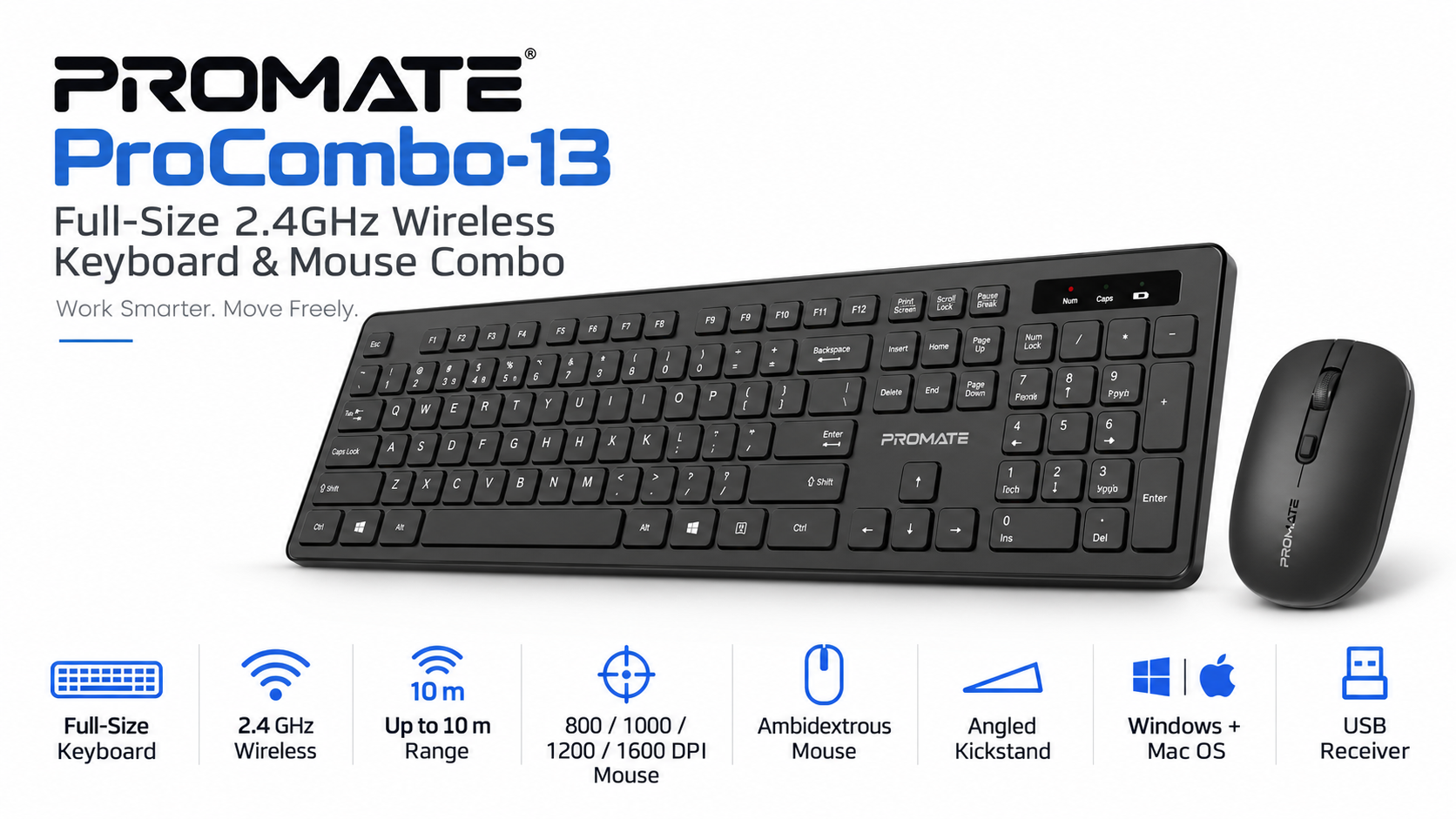 Promate ProCombo-13 Full-Size 2.4GHz Wireless Keyboard and Mouse Combo Overview