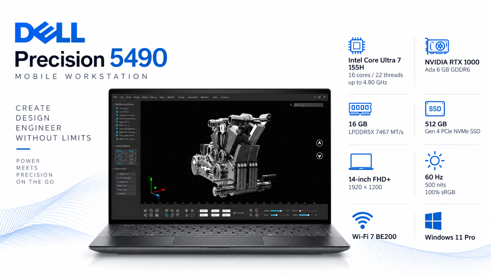 Dell Precision 5490 Core Ultra 7 155H 16GB 512GB RTX 1000 Ada 6GB Mobile Workstation Overview