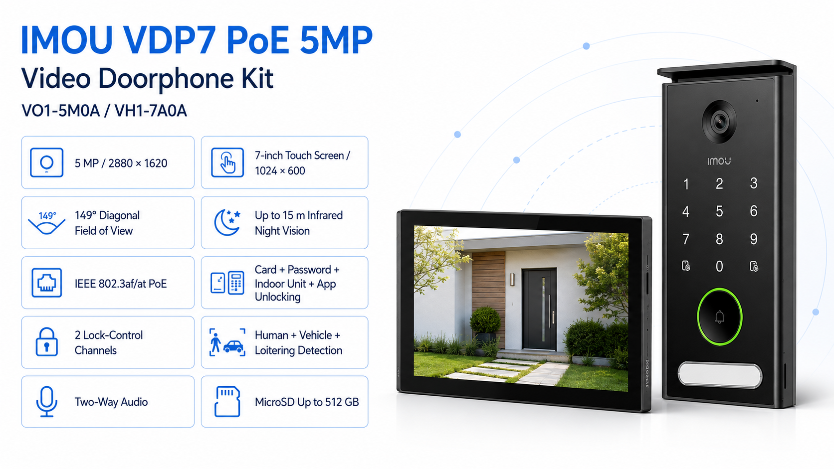 IMOU VDP7 PoE 5MP Video Doorphone Kit with 7-inch Touch Screen Overview