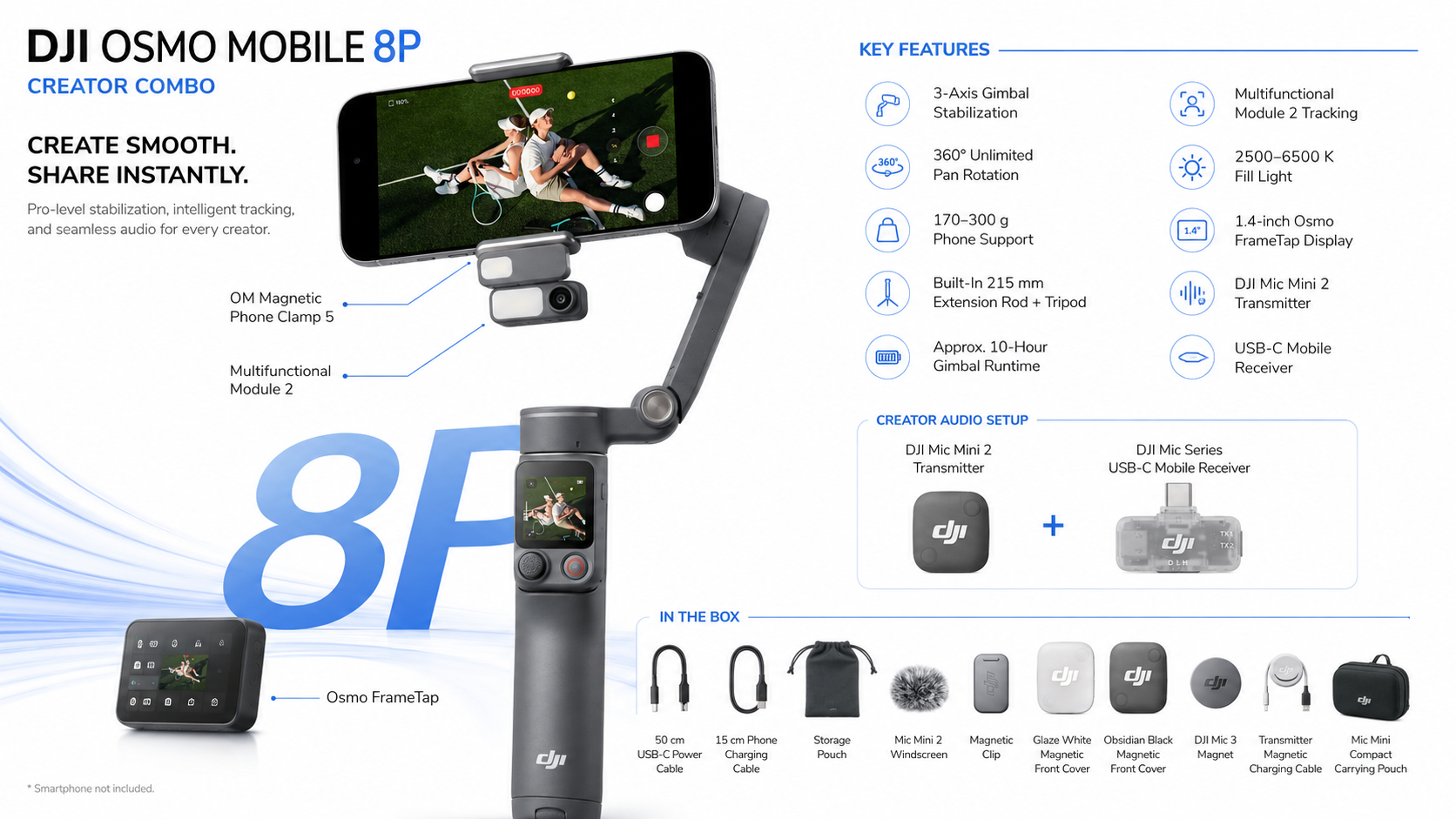 DJI Osmo Mobile 8P Creator Combo Smartphone Gimbal with Mic Mini 2 Overview