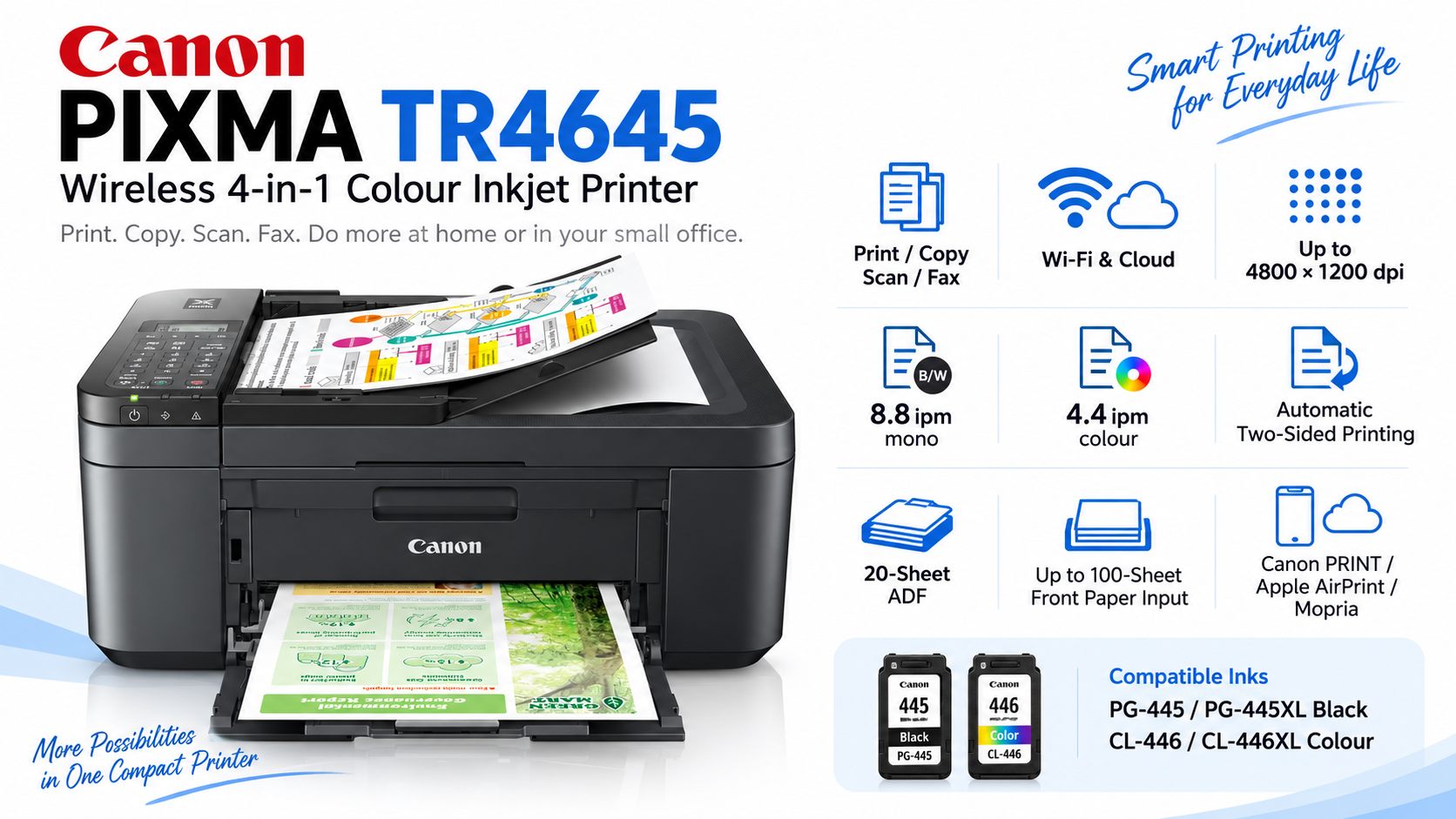 Canon PIXMA TR4645 Wireless 4-in-1 Colour Inkjet Printer Black Overview