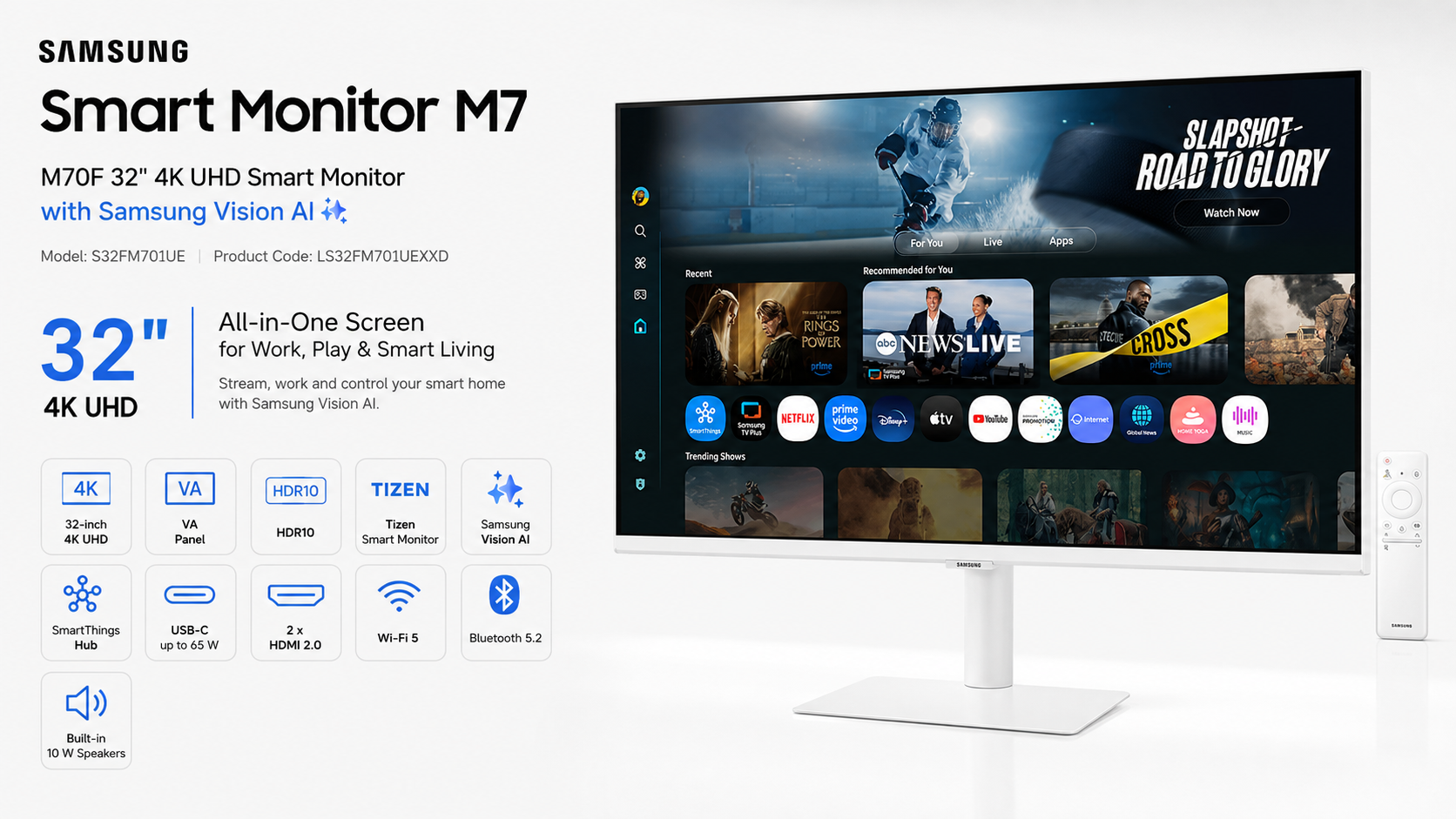 Samsung M7 M70F 32-inch 4K UHD Smart Monitor White Overview