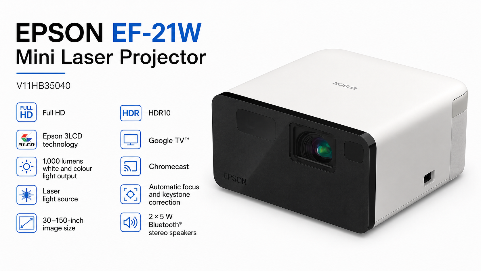 Epson EF-21W Mini Laser Projector 1000 Lumens with Google TV Warm White Overview