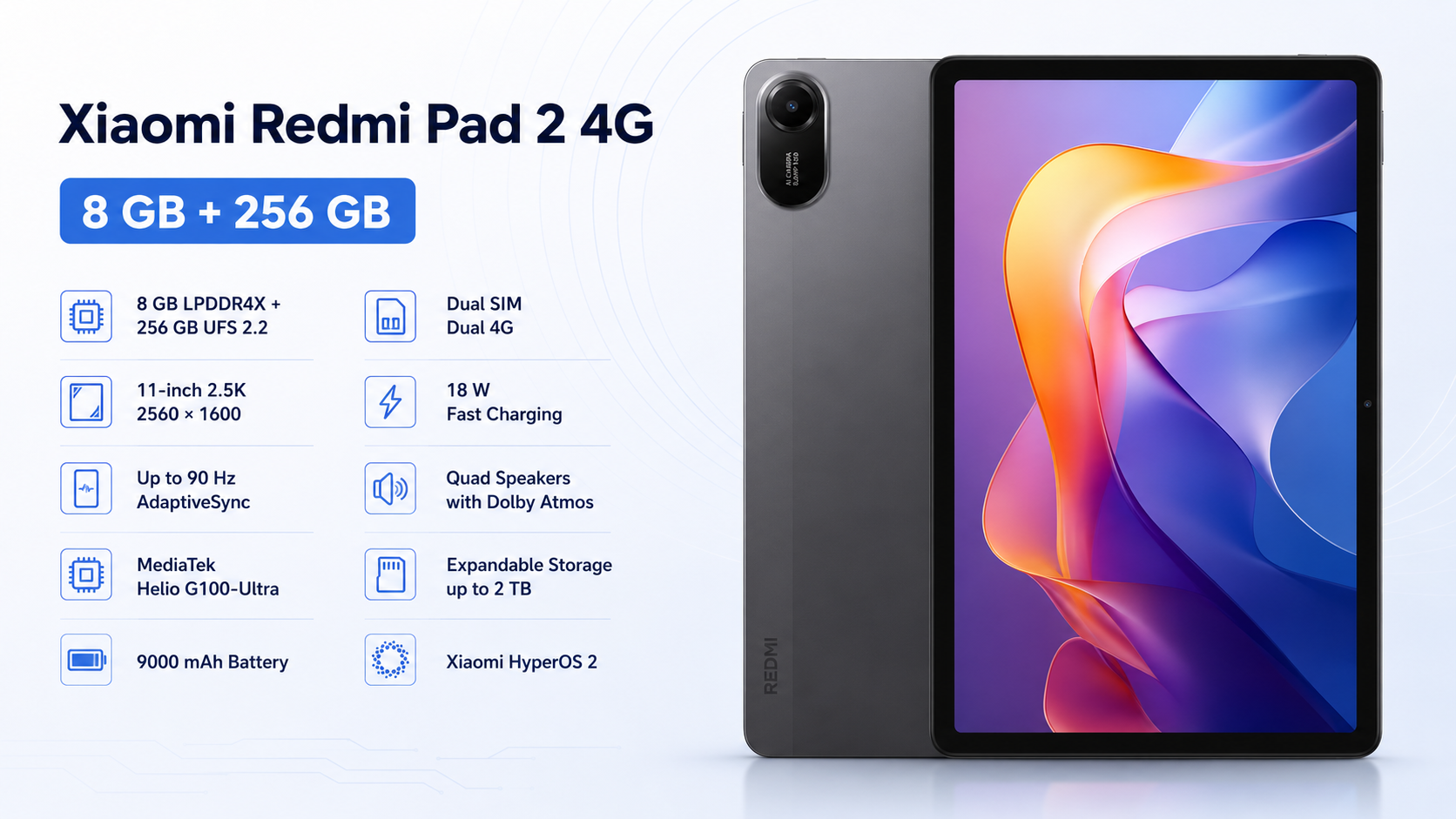 Xiaomi Redmi Pad 2 4G 11-inch 2.5K 90 Hz 8GB 256GB Tablet Overview