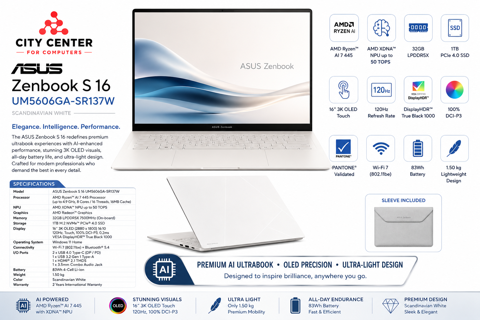ASUS Zenbook S 16 UM5606GA-SR137W Ryzen AI 7 OLED Laptop Overview