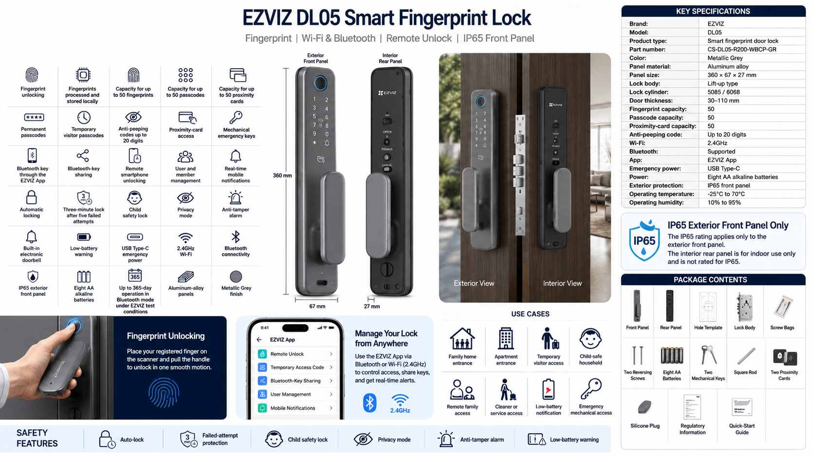 EZVIZ DL05 Smart Fingerprint Lock Metallic Grey Overview