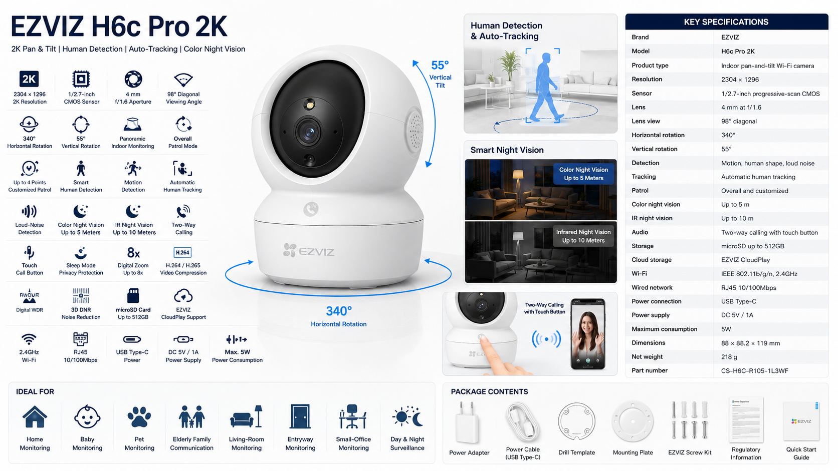 EZVIZ H6c Pro 2K Indoor Pan and Tilt Wi-Fi Camera Overview