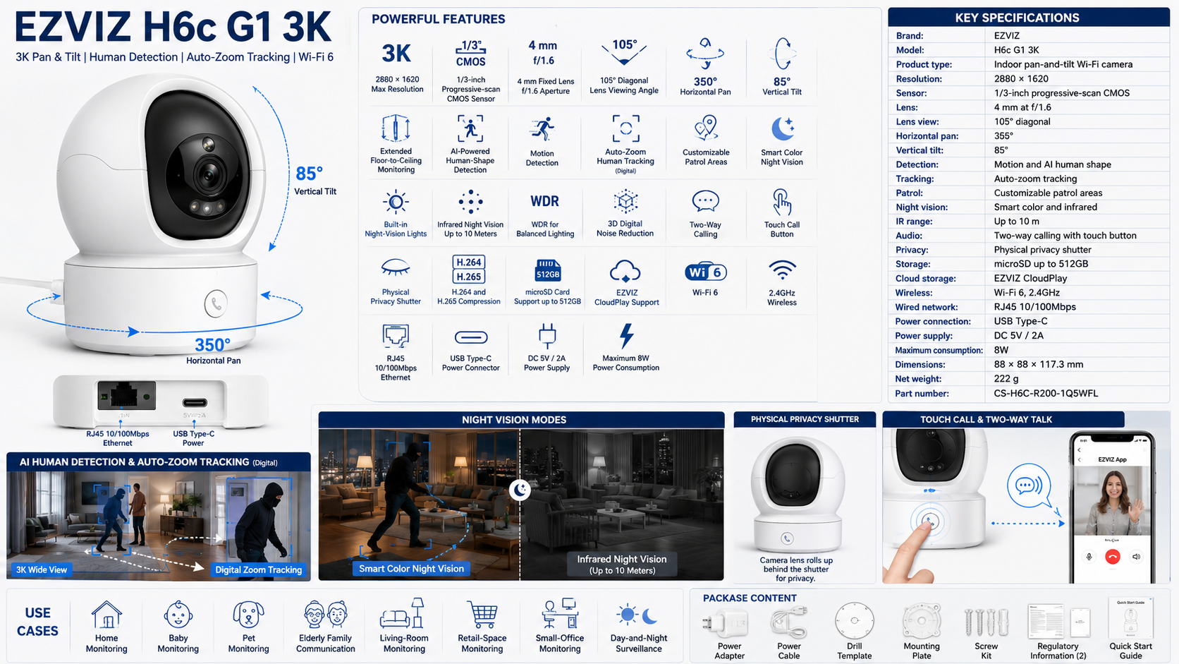 EZVIZ H6c G1 3K Indoor Pan and Tilt Wi-Fi Camera Overview