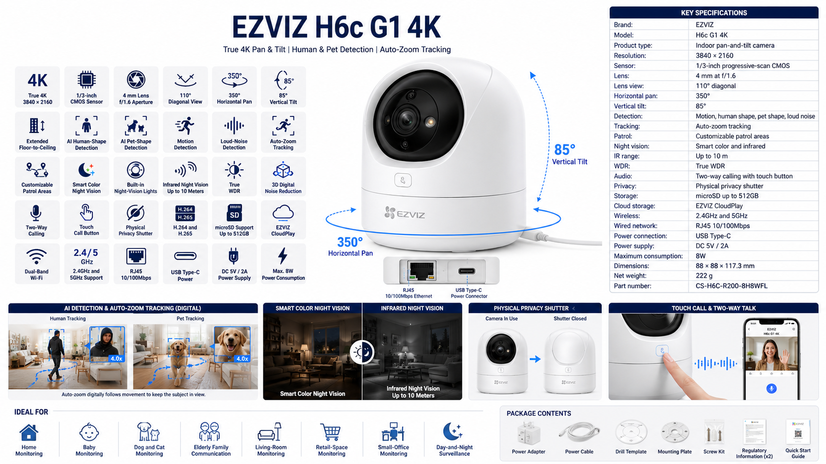 EZVIZ H6c G1 4K Indoor Pan and Tilt Wi-Fi Camera Overview