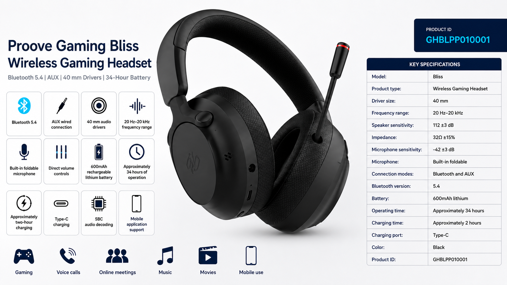 Proove Gaming Bliss Bluetooth Gaming Headset Black Overview