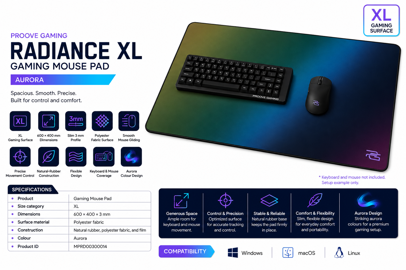 Proove Gaming Radiance XL Gaming Mouse Pad Aurora Overview