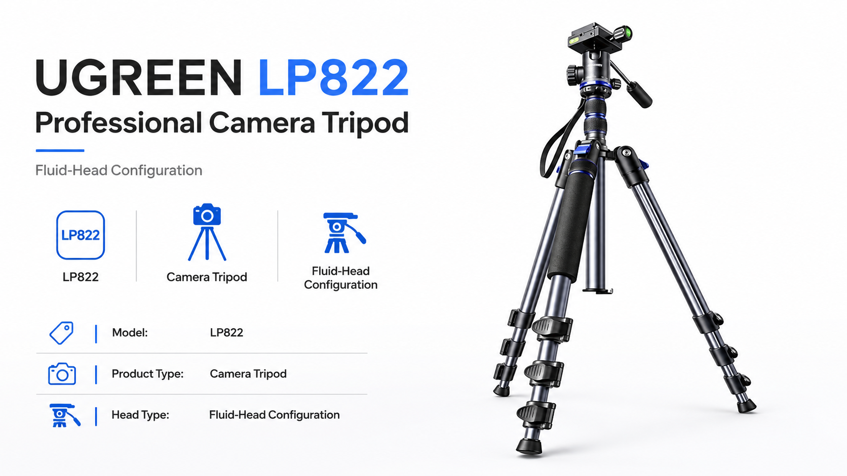 UGREEN LP822 Professional Camera Tripod with Fluid Head Overview