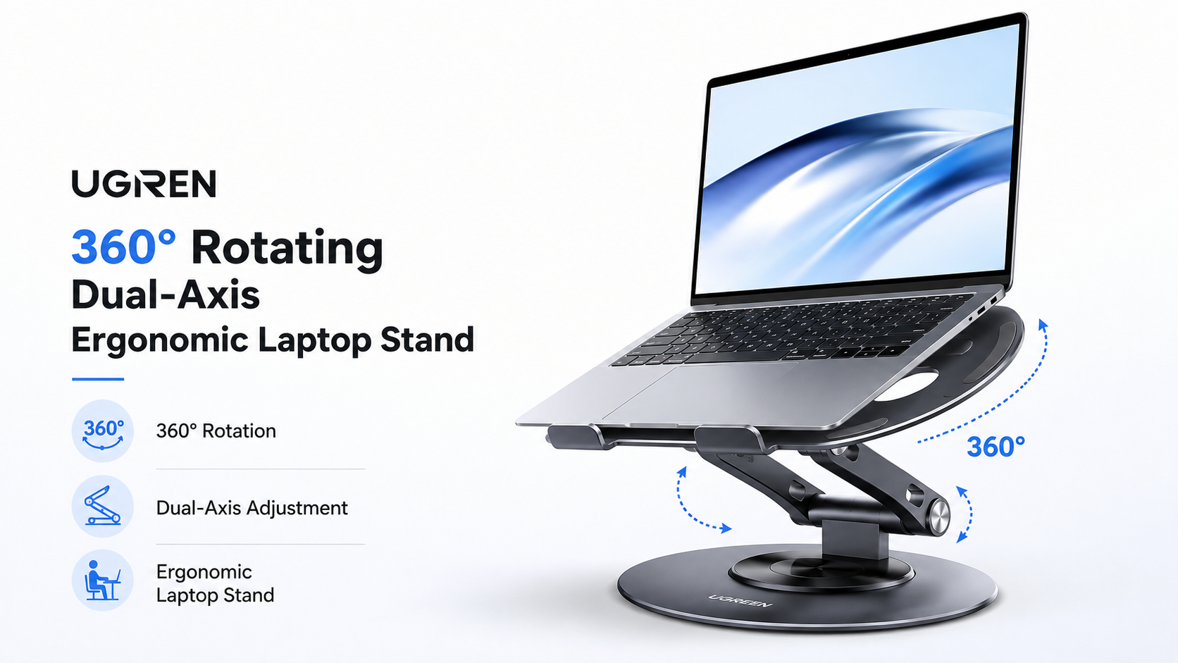UGREEN 360° Rotating Dual-Axis Ergonomic Laptop Stand Overview