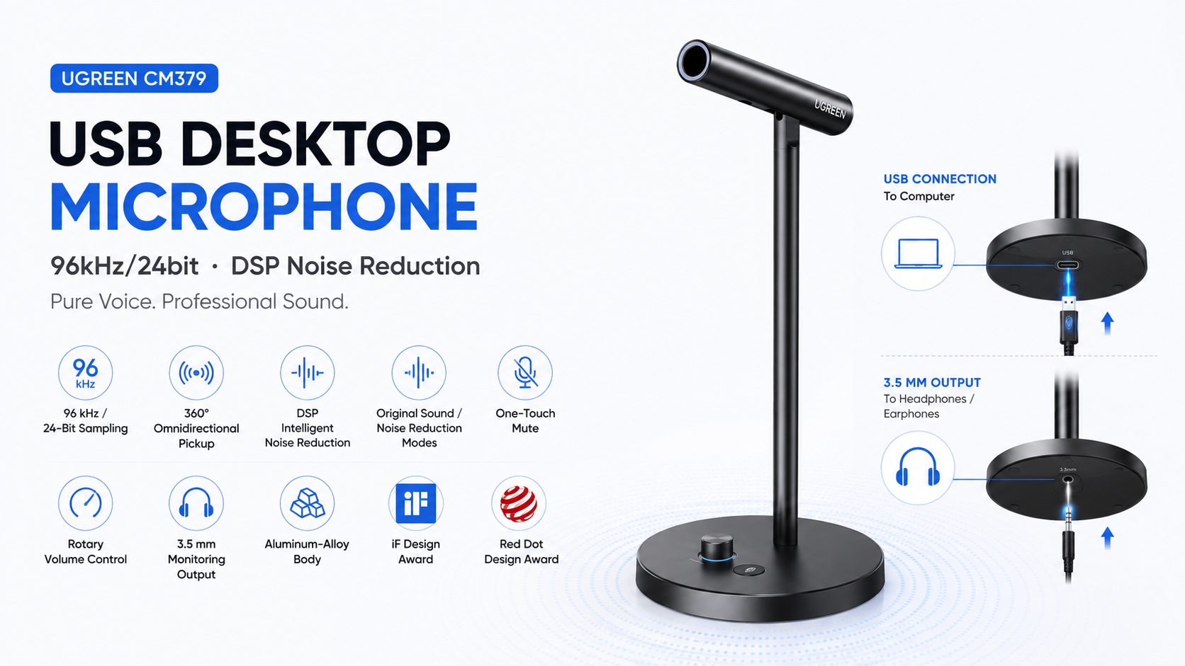 UGREEN CM379 USB Desktop Microphone 96kHz 24bit 55343 Overview